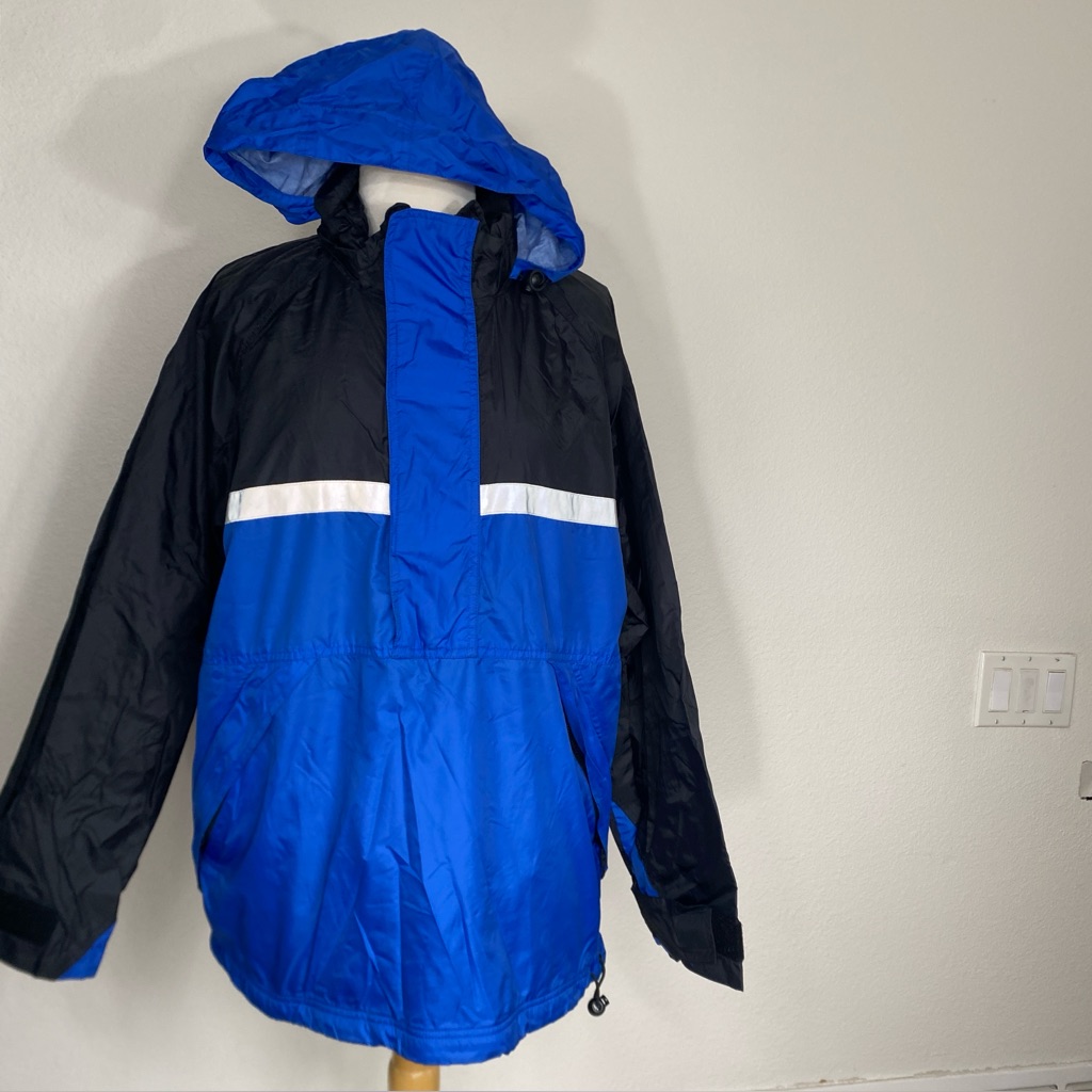 Vintage Gap Men's Black Blue Hooded Windbreaker Jacket Size Medium Outerwear